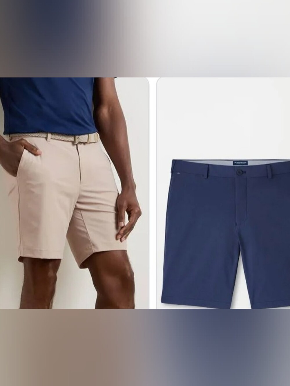 Peter Millar 2-Two-Tone Performance Sz 38 Flat-Front Shorts in Beige and Navy